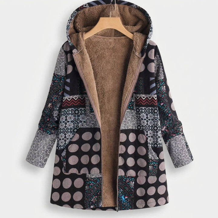 Cecilia | Black Patterned Fleece Coat
