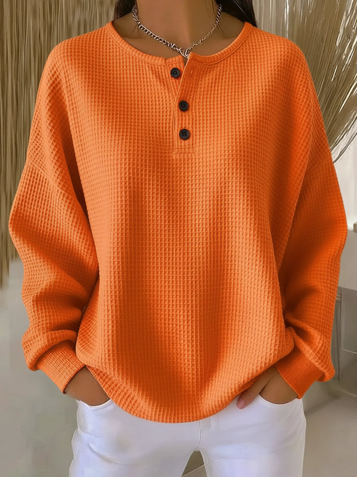 Gabriella | Waffle Knit Henley Sweatshirt