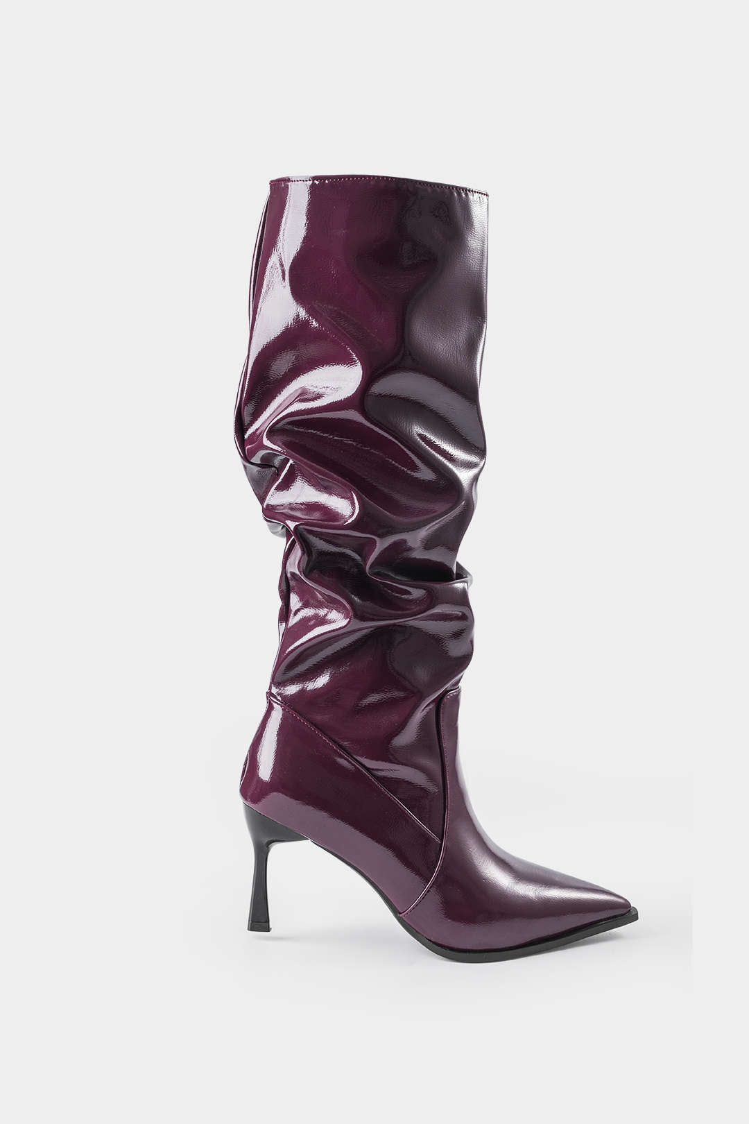 Pleated Faux Leather Pointed Toe Boots