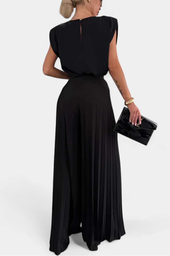 Marcella Sleeveless Backless Ensemble with Flowing Wide-Leg Pleated Trousers