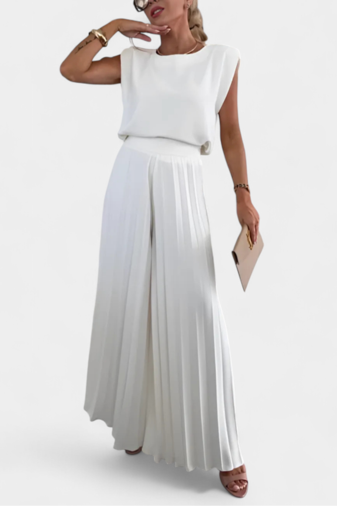 Marcella Sleeveless Backless Ensemble with Flowing Wide-Leg Pleated Trousers