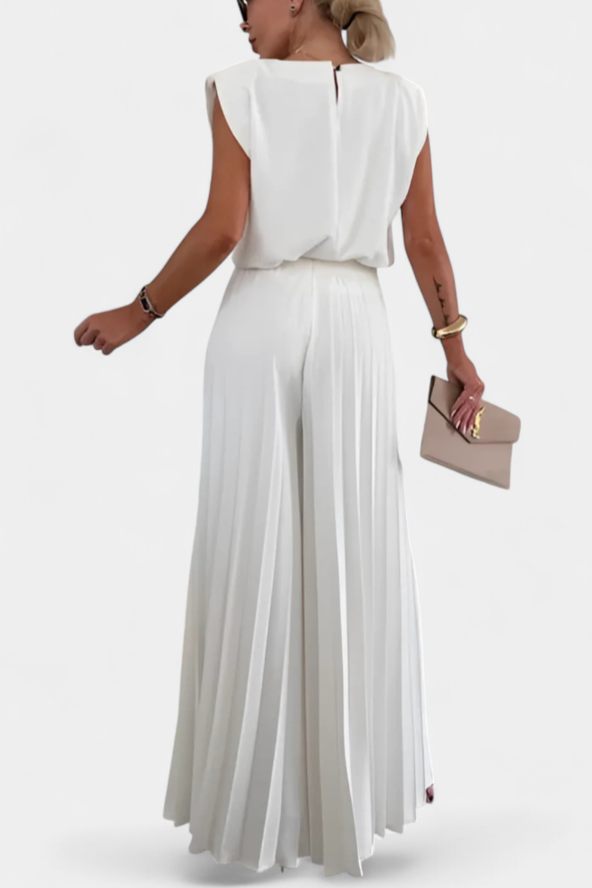 Marcella Sleeveless Backless Ensemble with Flowing Wide-Leg Pleated Trousers