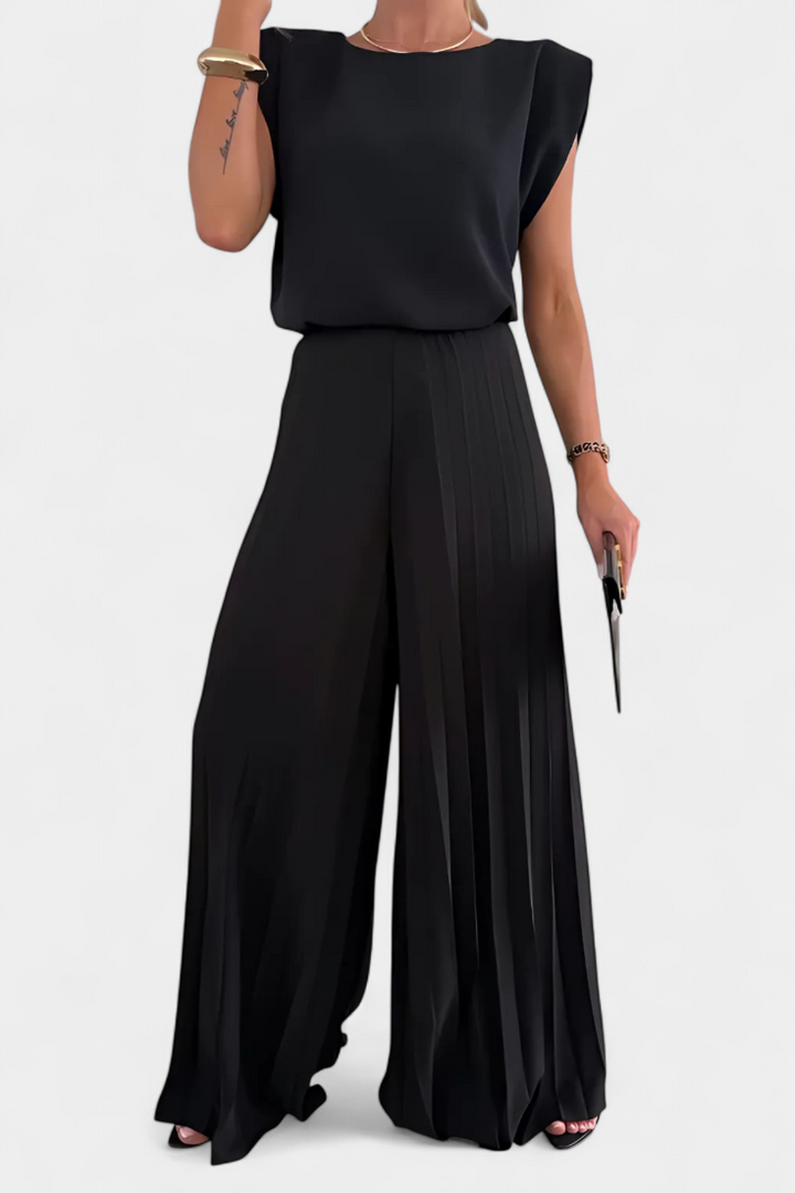 Marcella Sleeveless Backless Ensemble with Flowing Wide-Leg Pleated Trousers