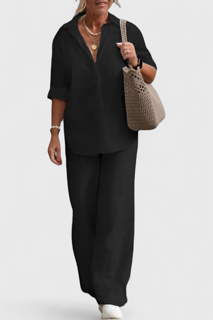 Grazia Relaxed Fit Two-Piece Linen-Cotton Ensemble