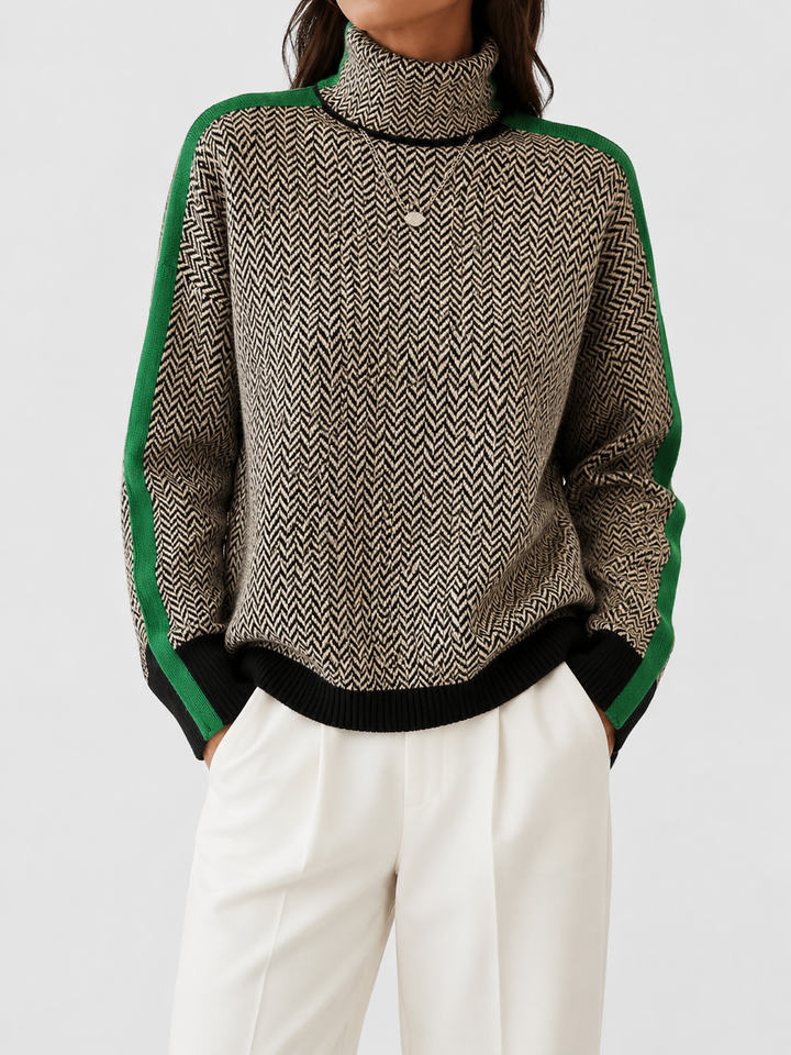 Ilenia | Luxe Herringbone Mock-Neck Sweater