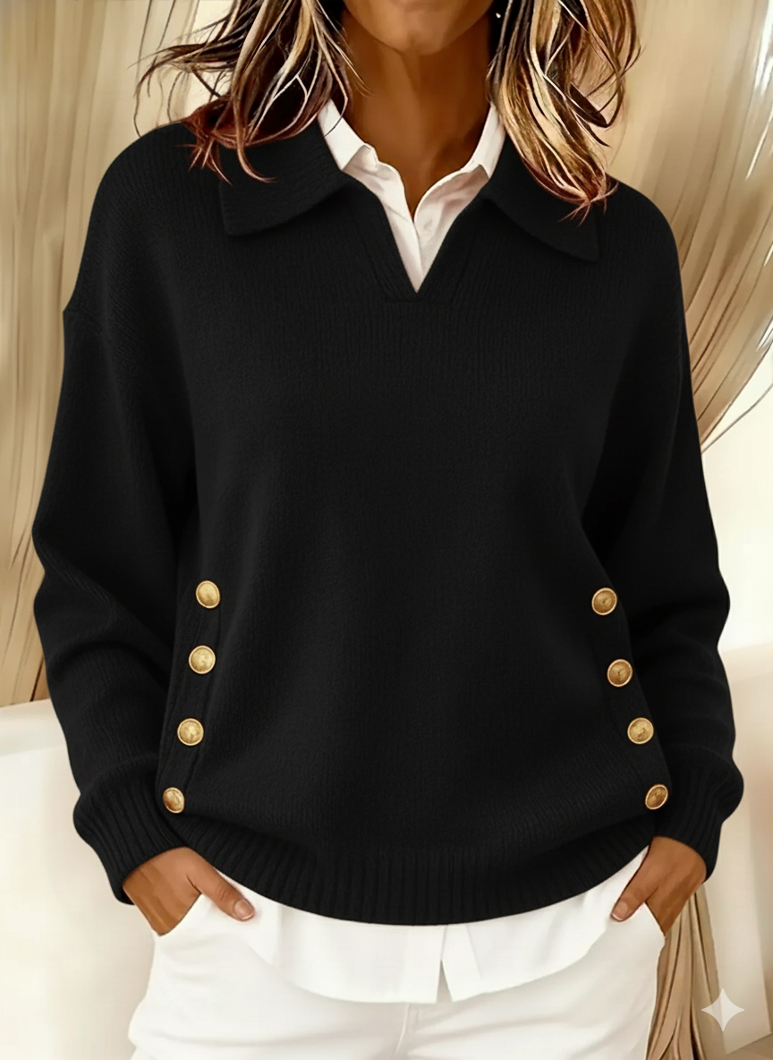 Giovanna | Polo Collar Sweater with Gold Buttons