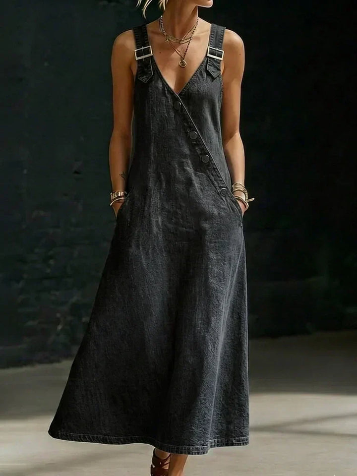 Amalia | Button-Front Denim Maxi Dress