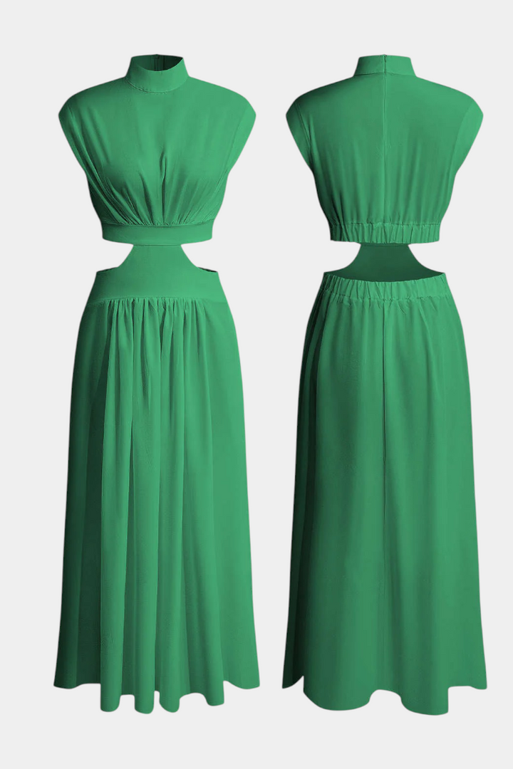 Marina High Neck Top and Flowing Skirt with Side Slits