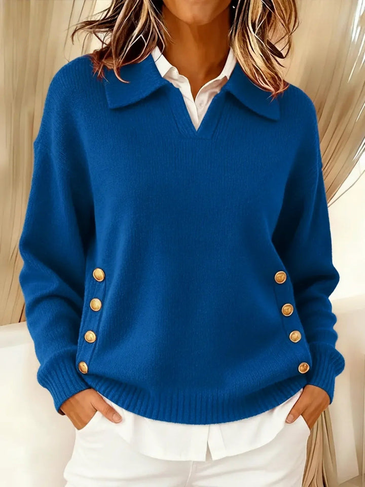 Giovanna | Polo Collar Sweater with Gold Buttons
