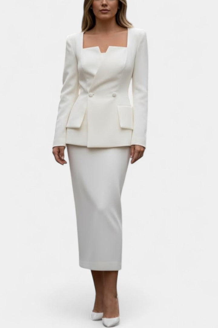 Olga Blazer Set with Square Collar and Flowing Long Skirt
