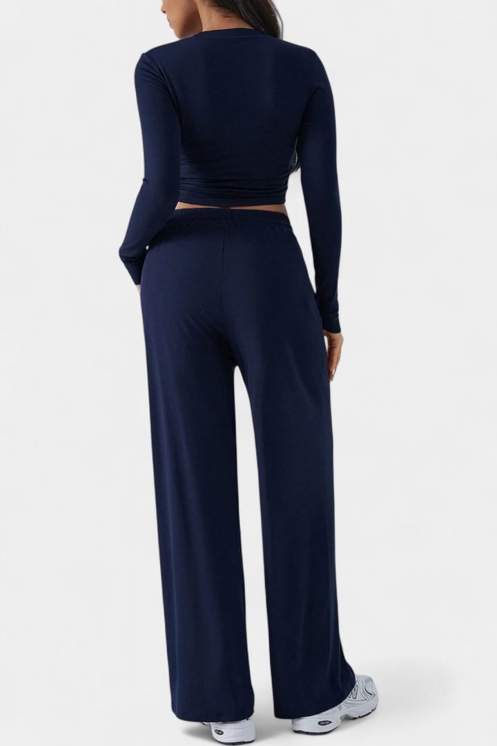 Paola Elastic-Fit Viscose Yoga Set with Round Neck