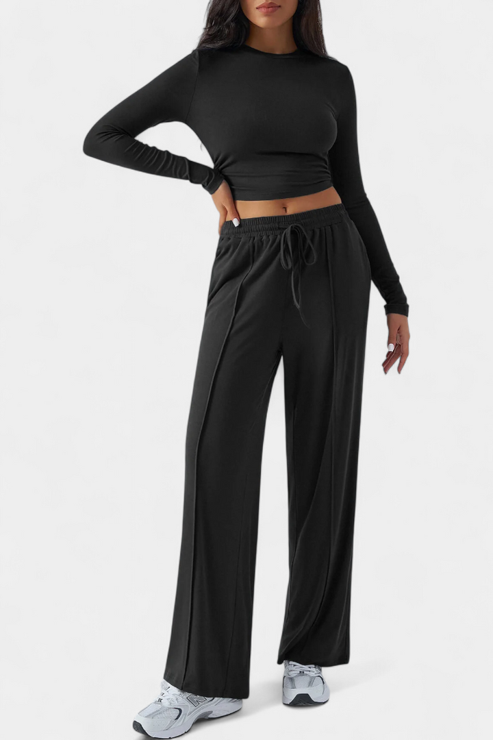 Paola Elastic-Fit Viscose Yoga Set with Round Neck