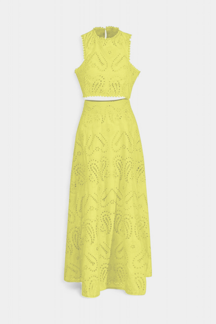 Sabina Floral Lace Two-Piece Set: Crop Top & Maxi Skirt