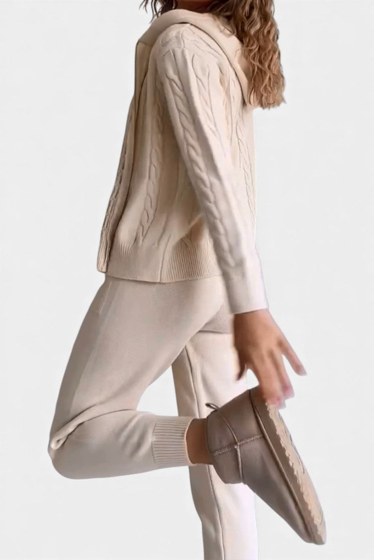 Claudia Cardigan & Twisted Jacquard Pullover Set - Casual Ensemble