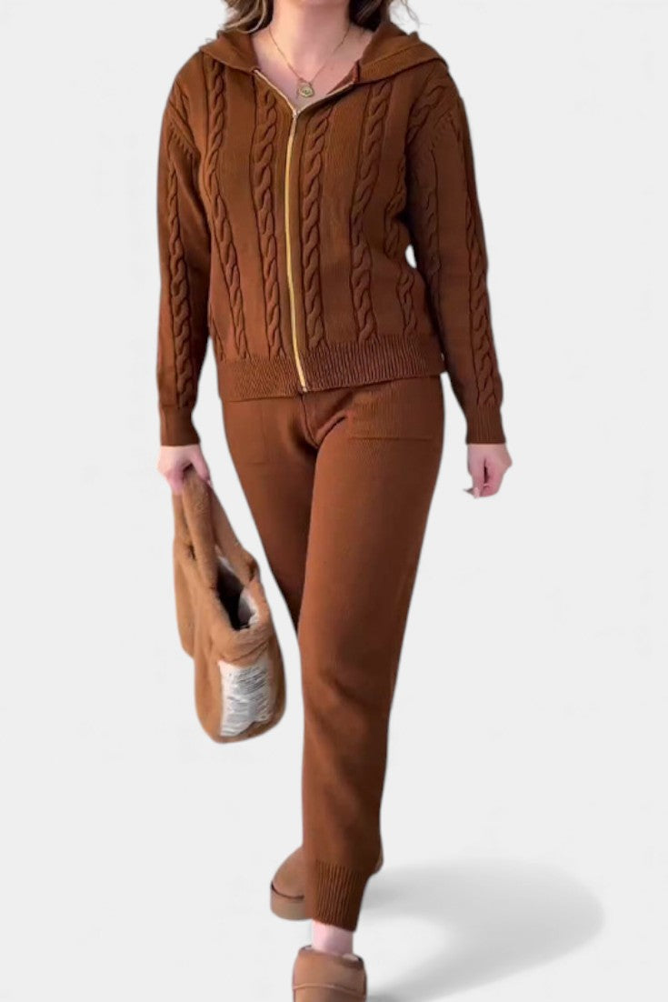 Claudia Cardigan & Twisted Jacquard Pullover Set - Casual Ensemble