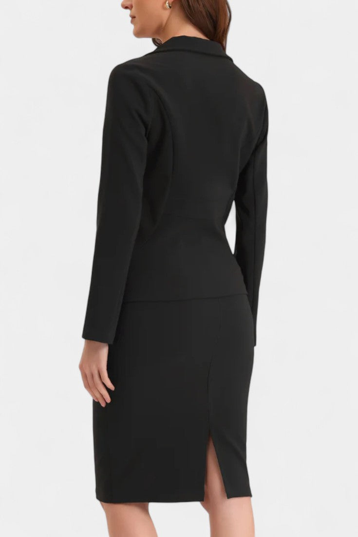 Sara Chic Blazer and Pencil Skirt Ensemble with Notched Collar