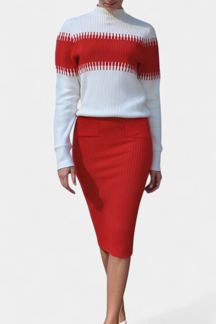 Giulietta Two-Tone Long Sleeve Midi Knit Dress Ensemble