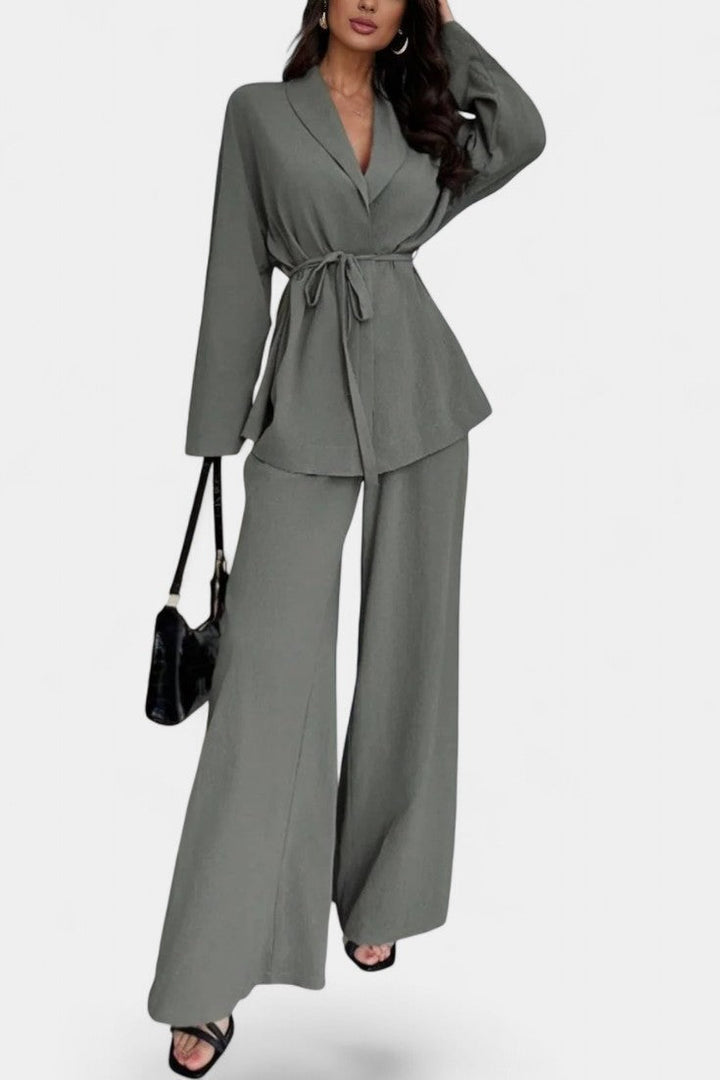 Emma V-Neck Blazer and Flared Pants Set