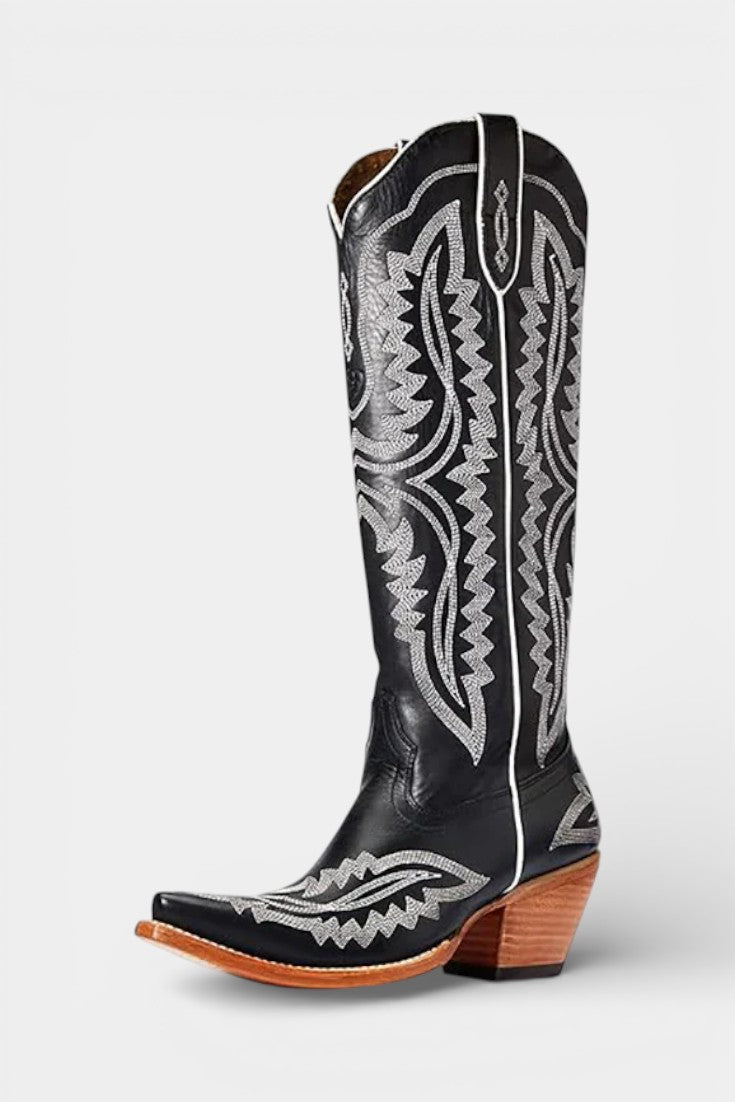 Gioia Retro Western Embroidered Pointed Toe Booties
