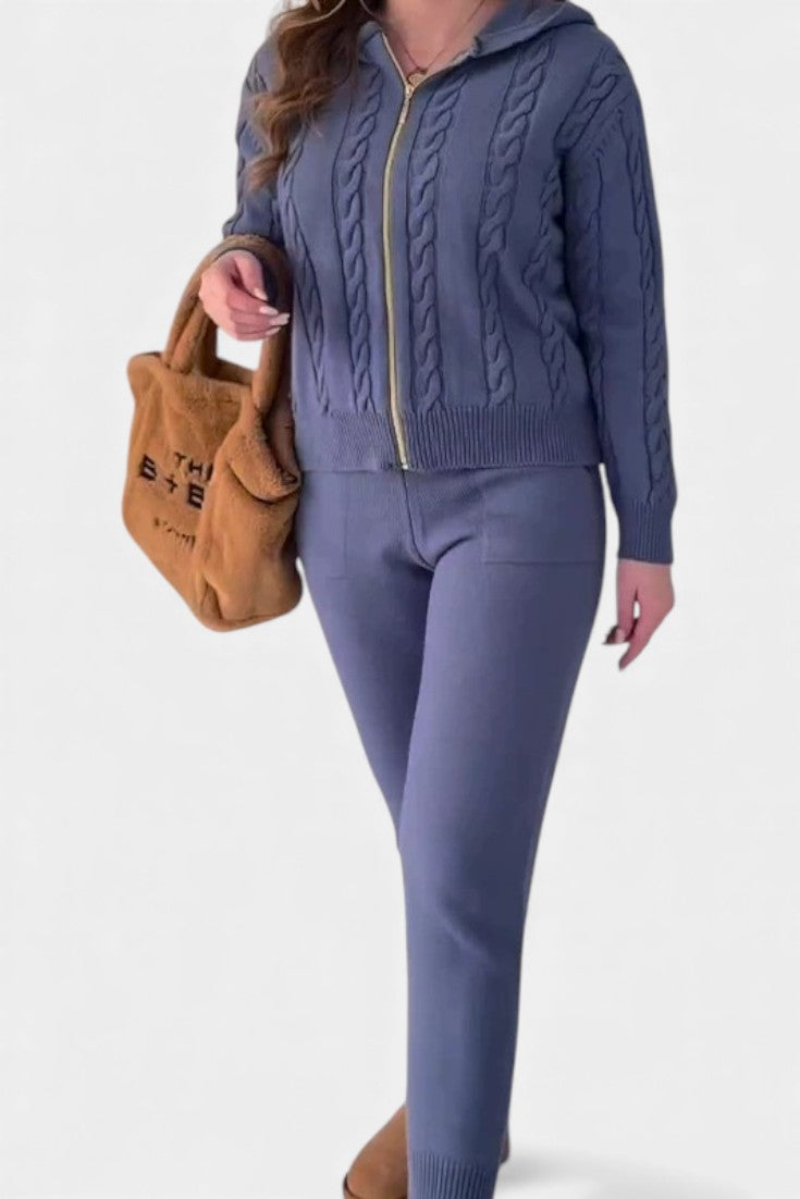 Claudia Cardigan & Twisted Jacquard Sweater Set - Casual Style