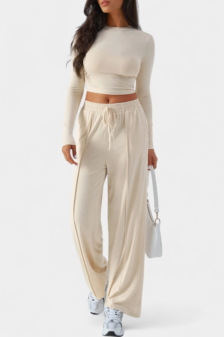 Paola Elastic-Fit Viscose Yoga Set with Round Neck