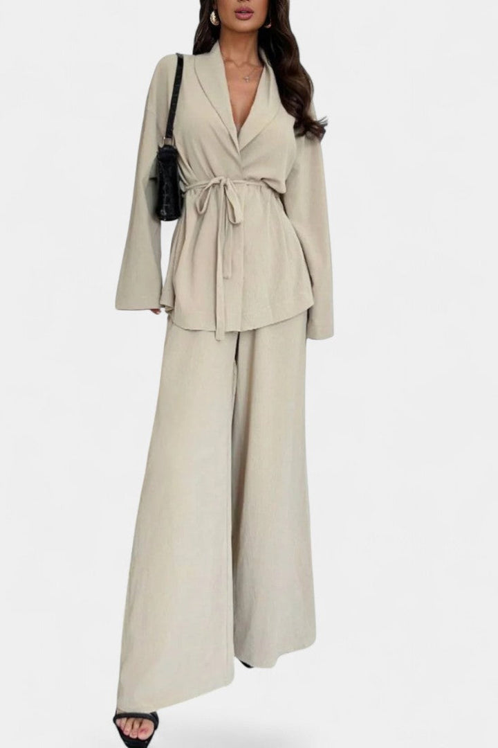 Emma V-Neck Blazer and Flared Pants Set