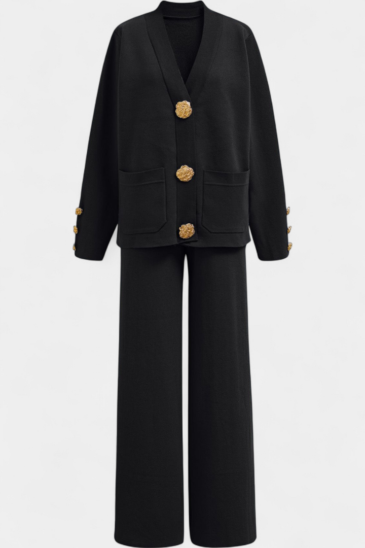Luisella Classic Cardigan Set with Wide-Leg Trousers