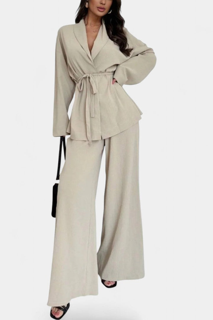 Emma V-Neck Blazer and Flared Pants Set