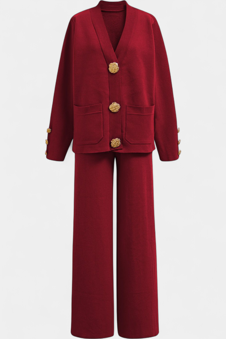 Luisella Classic Cardigan Set with Wide-Leg Trousers