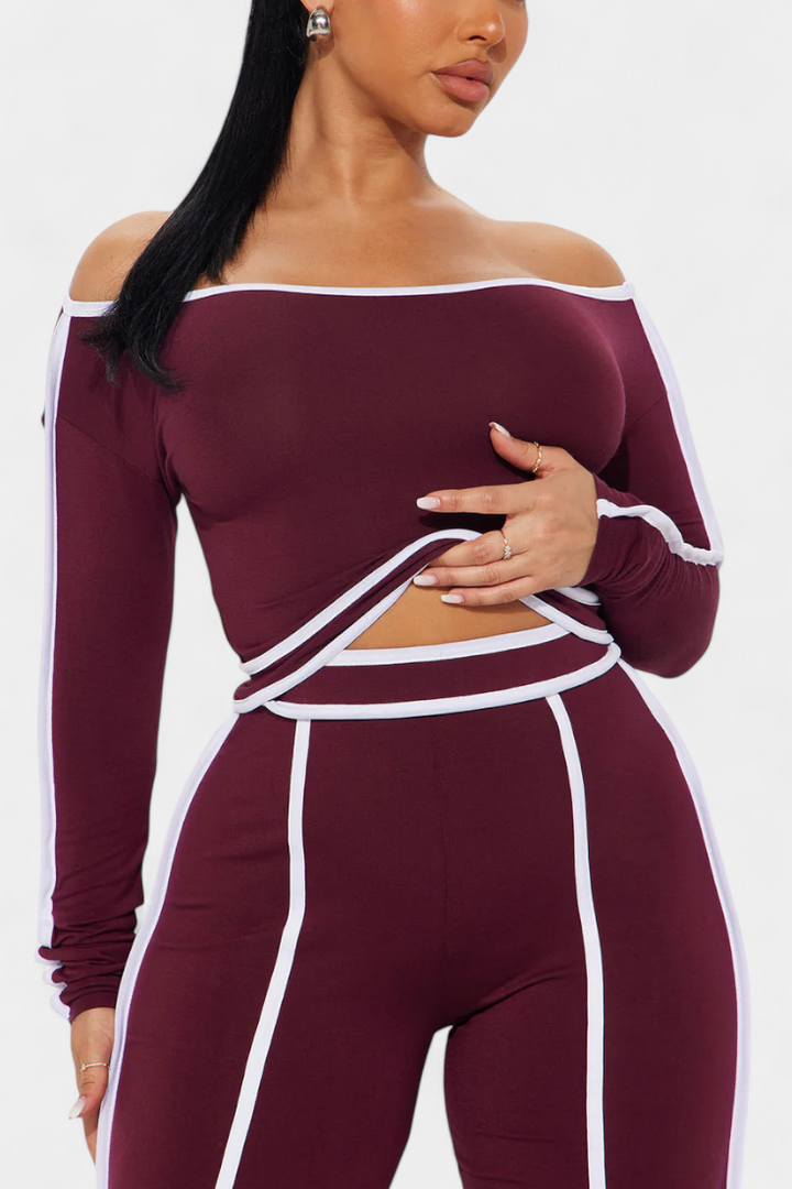 Margherita Off-Shoulder Set with Bold Striped Accents