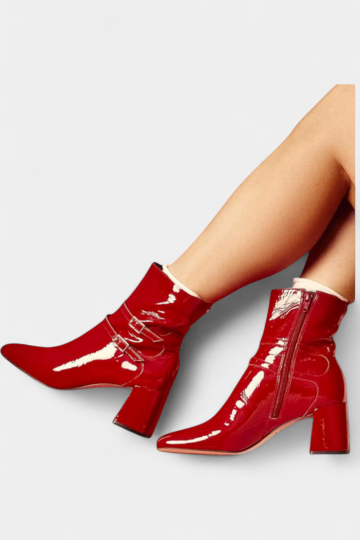 Elena Red Heeled Boots Featuring a Striking Design