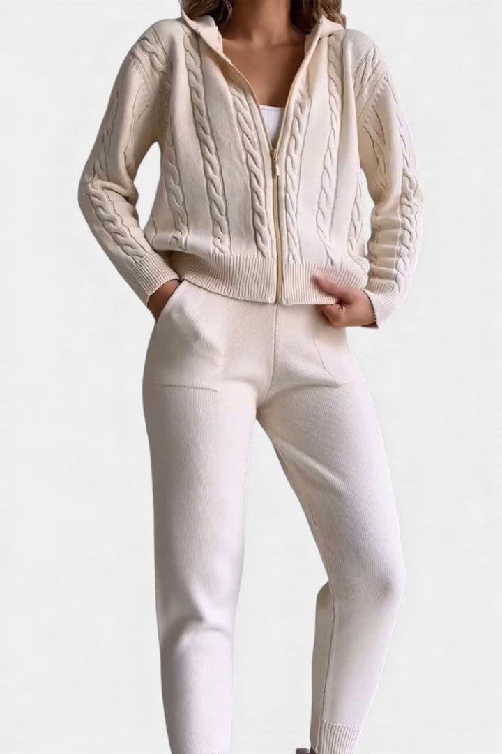 Claudia Cardigan & Twisted Jacquard Sweater Set - Casual Style