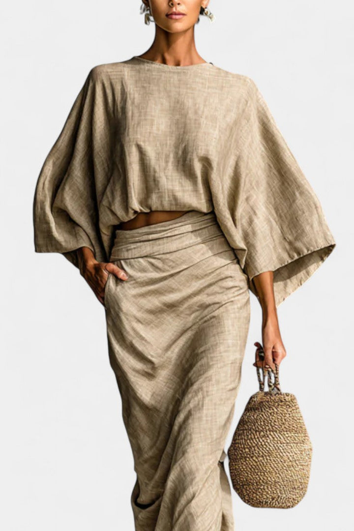 Agata Long Sleeve Casual Ensemble with Flowing Maxi Skirt