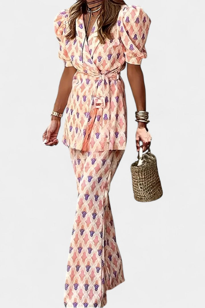 Iris Tailored Set with Puff Sleeves and Flared Trousers