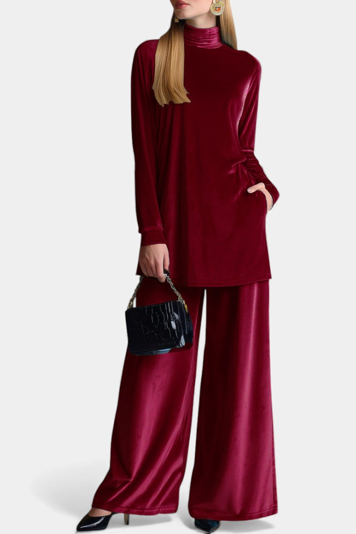 Cesarina Velvet High-Top Sneakers and Split Pants with High Collar