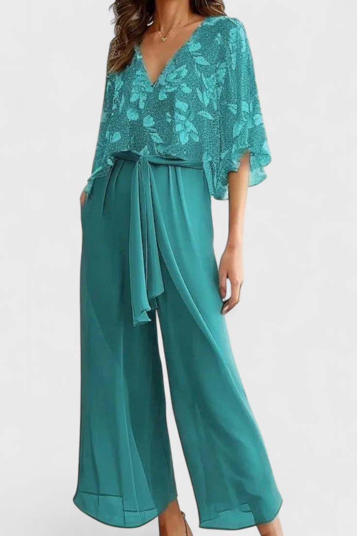 Alessandra V-Neck Top and Wide Leg Pants Set