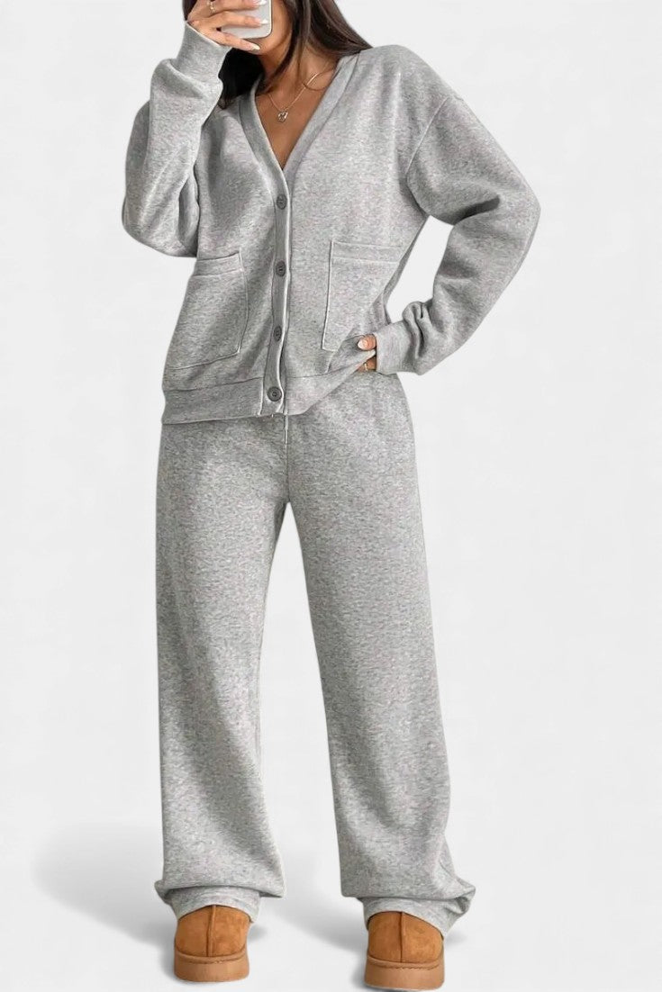 Emilia Cozy Cardigan Jacket & Wide-Leg Pants Set