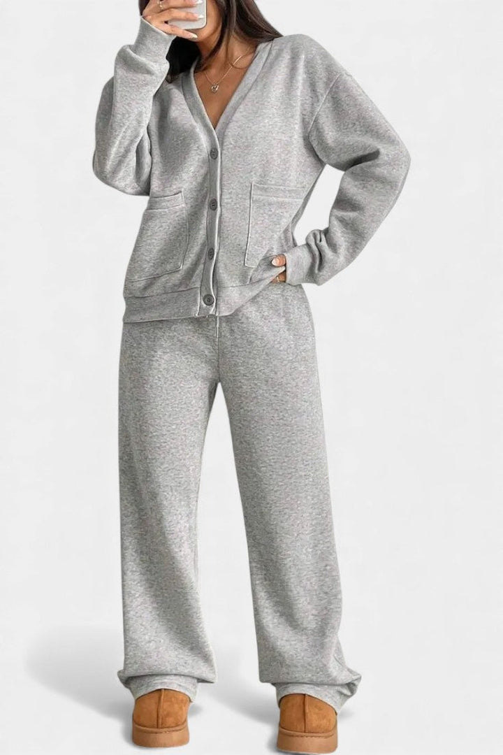 Emilia Cozy Cardigan Jacket & Wide-Leg Pants Set