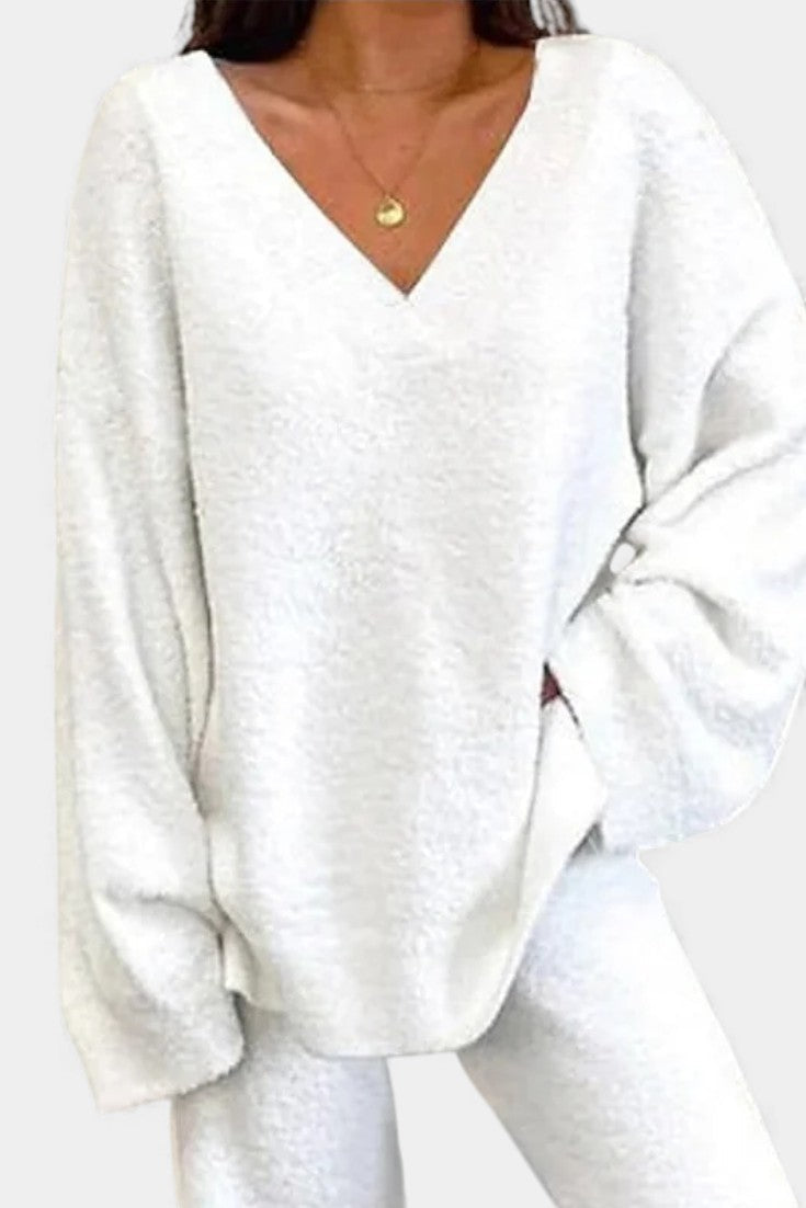 Felicia Cozy V-Neck Two-Piece Daily Outfit