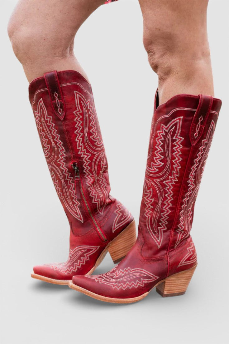 Gioia Retro Western Embroidered Pointed Toe Booties