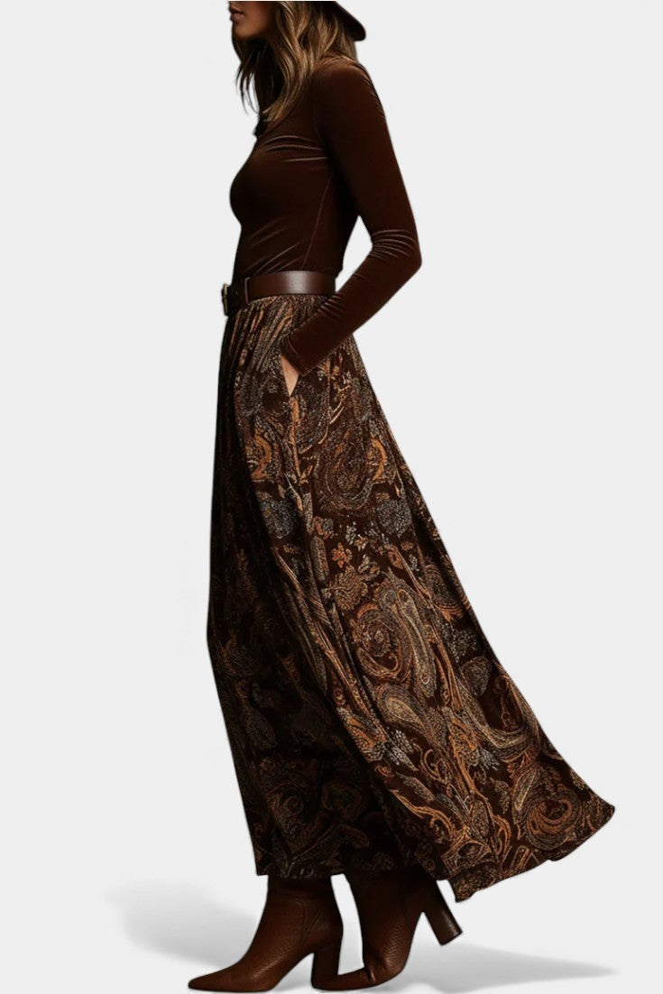 Flora Vintage Stretch Velvet Ensemble with Paisley Maxi Skirt