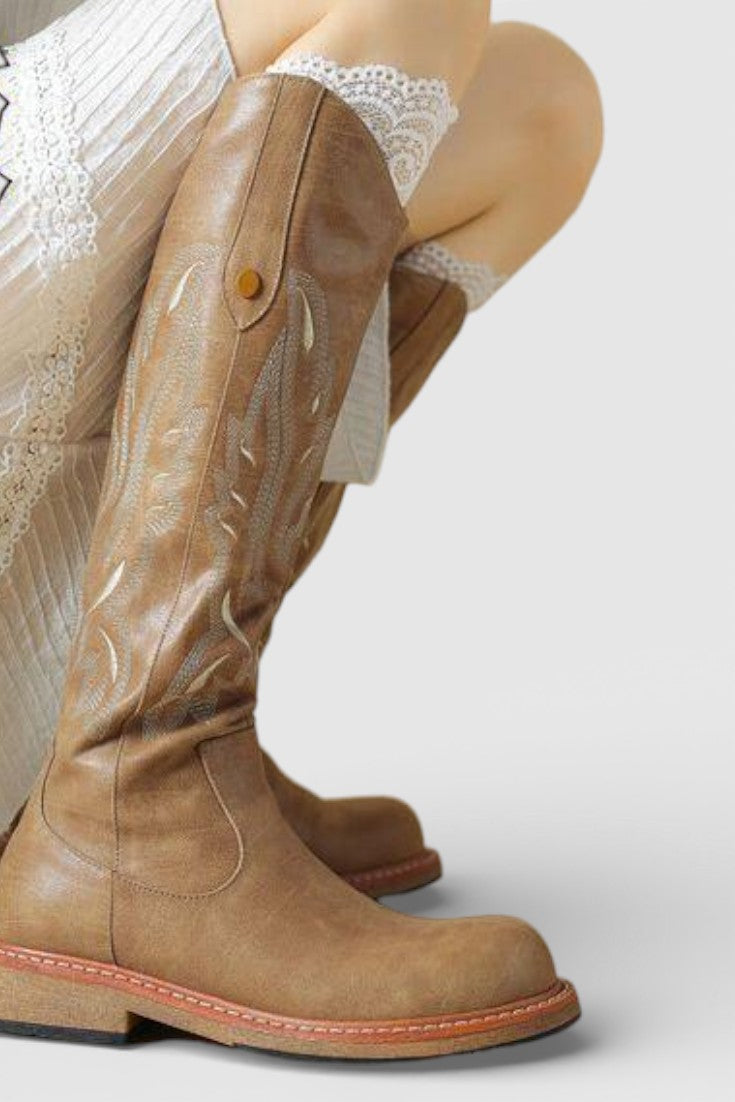 Teresa Long Embroidered Boots Featuring Back Zipper