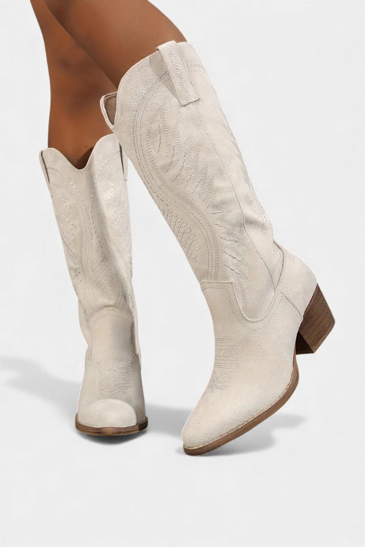 Suede Gaia Cowboy Boots with Block Heel