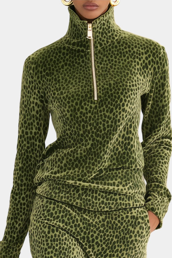 Federica Retro Leopard High Collar Ensemble