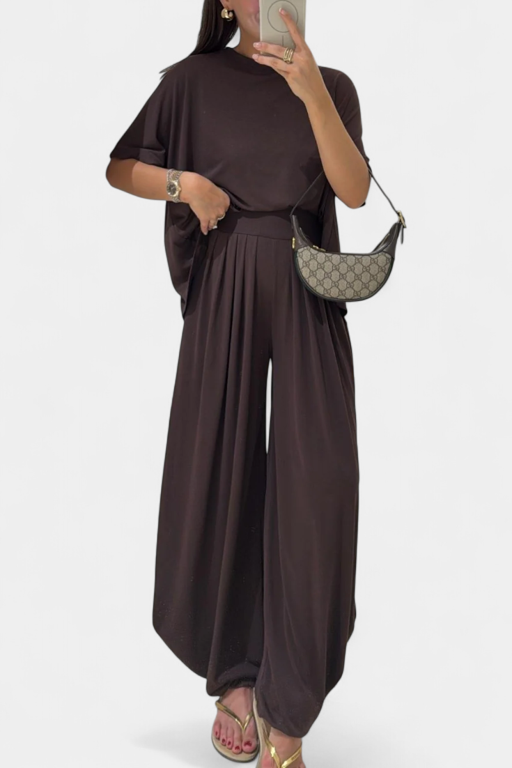Gioia Minimalist Modal Ensemble: Straight Top & Wide-Leg Pants