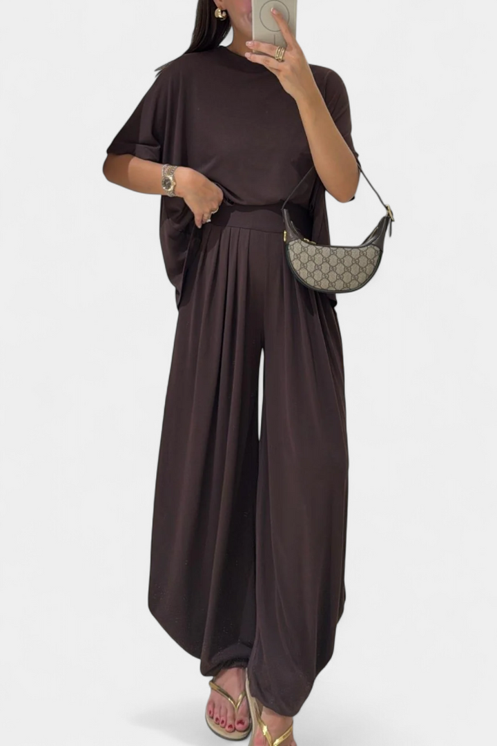 Gioia Minimalist Modal Ensemble: Straight Top & Wide-Leg Pants