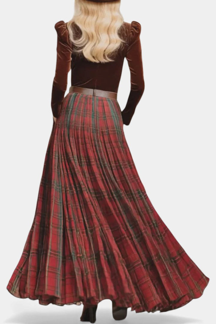 Giuliana Lace Ensemble with Red Checkered Skirt and Belt