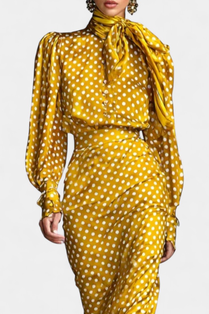 Rosanna Polka Dot Satin Set with Matching Midi Skirt