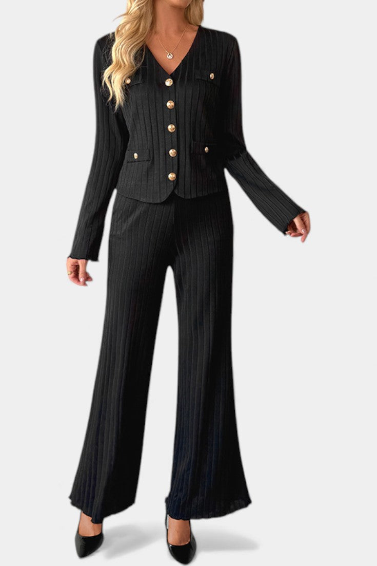 Roberta Minimalist Knit Top with Wide-Leg Pants Set
