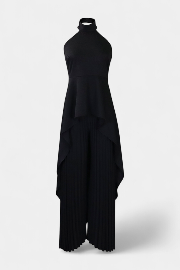 Greta Asymmetrical Sleeveless Outfit with Pleated Trousers